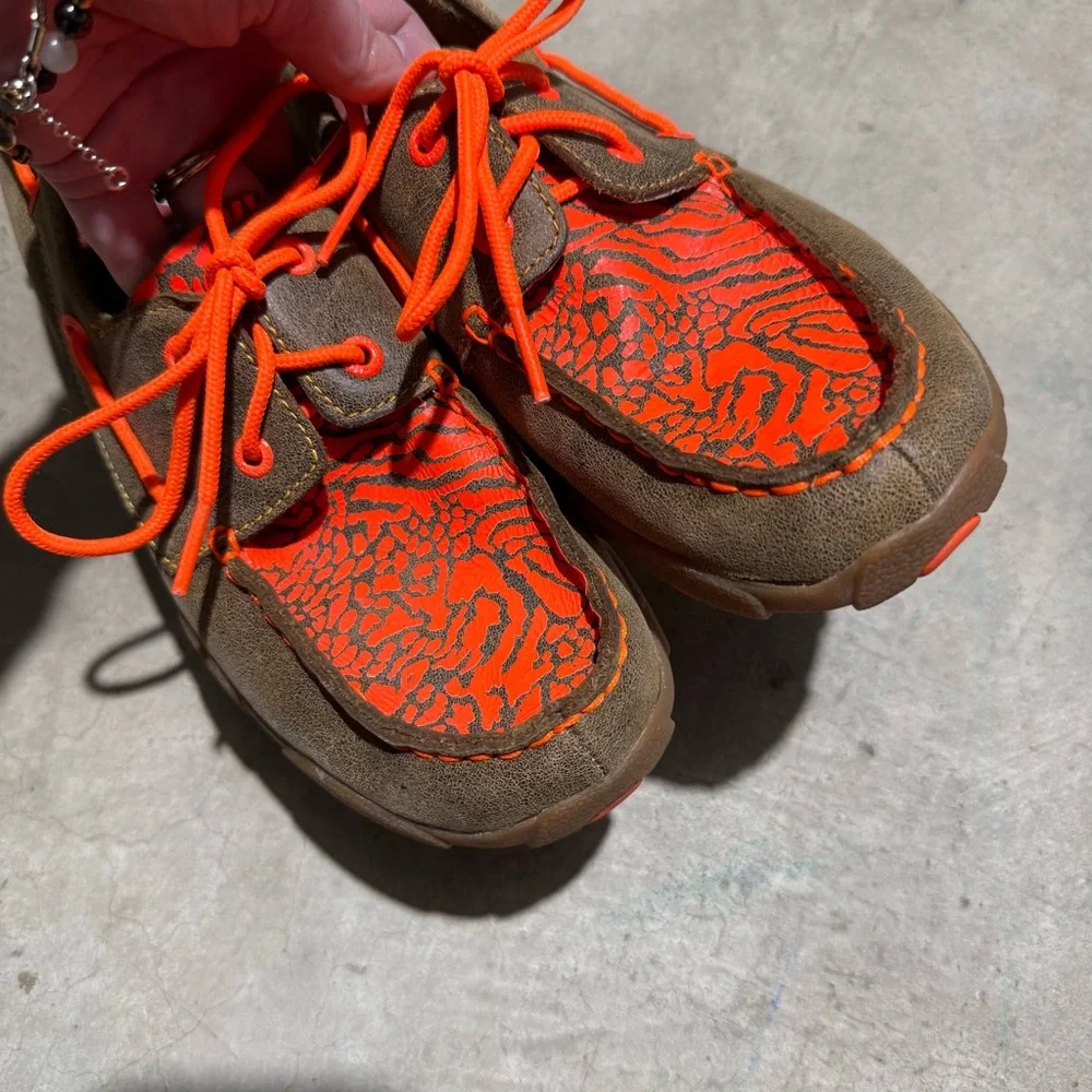 Twisted X Driving Moc Orange‎ Brown Leather Youth Size 6 Western Boho Festival